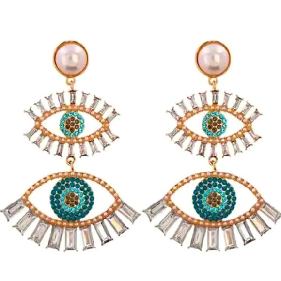 Anthropologie Protection Evil Eyes Drop Earrings - Picture 1 of 4